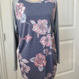 Floral Women's Long Sleeve Crew Neck Maternity Ruched Pregnancy Top XL